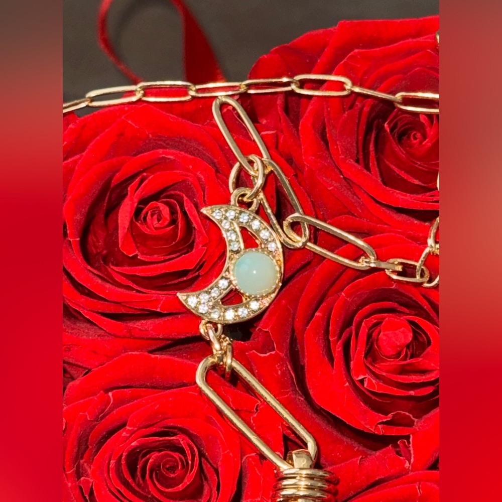 Celestial Charm Statement Necklace Gold Tone Moon… - image 5